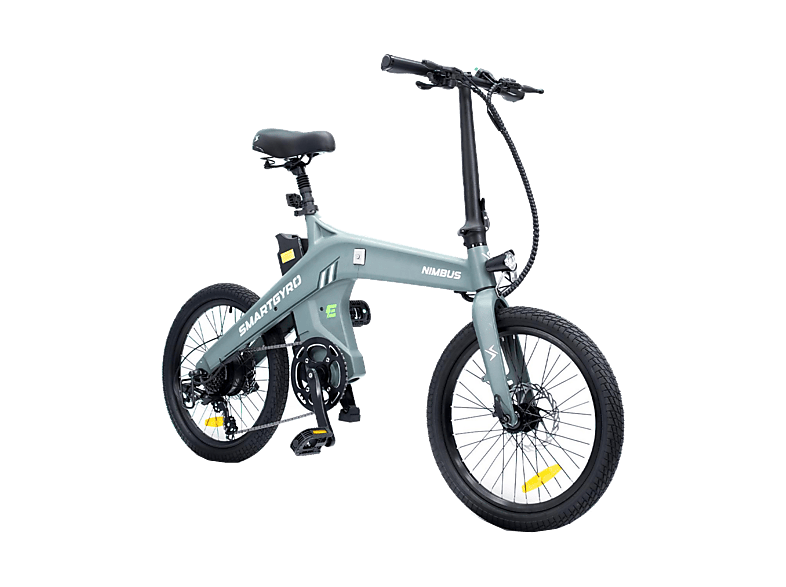 Bicicleta urbana - Smartgyro Nimbus, Eléctrica, Plegable, Potencia Nominal 250W, Velocidad 25 km/h, 60 km, IPX4, Gris