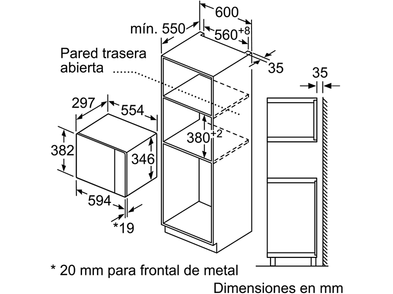 Microondas integrable - Bosch BEL523MS0, 800W, 20 L, Grill, Acero inoxidable — foto 5