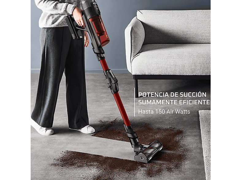 Aspirador escoba - Rowenta RH9A73 X - Force Flex 13.60 Animal Care, 380 W, 0.65 L, 60 min, Sin cables, Multisuperficie, Especial mascotas, Rojo — foto 2