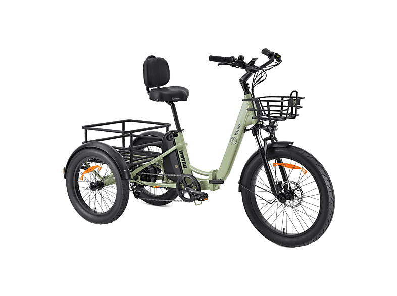 Bicicleta urbana - Youin Dover, 250W, 25 km/h, Autonomía 100 km, Plegable, 3 Ruedas, Portabultos de Gran Capacidad, Verde