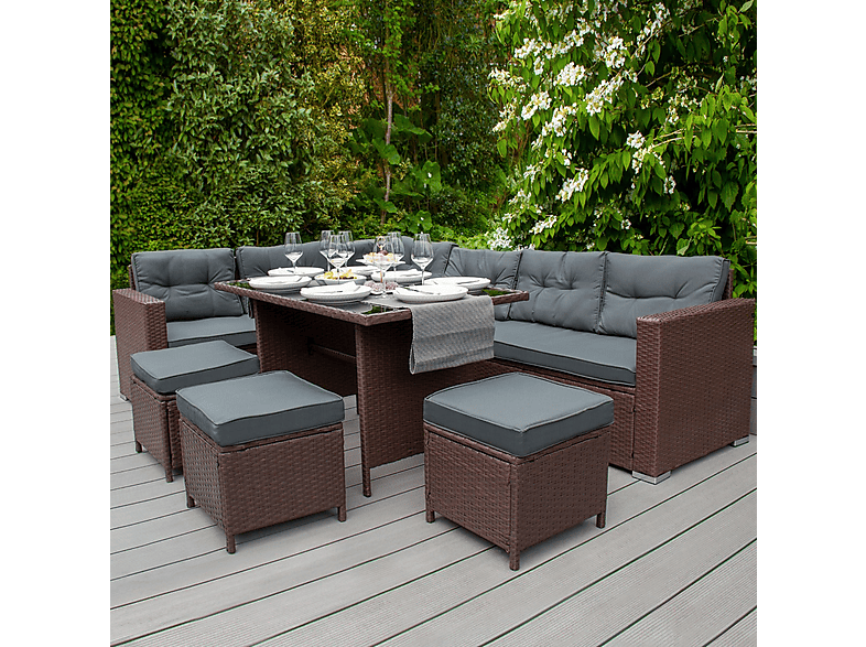 Conjunto de jardín - Monster Comedor de Ratán y Caja de Almacenamiento - Marrón, 240 cm x 180 cm x 70 cm — foto 5