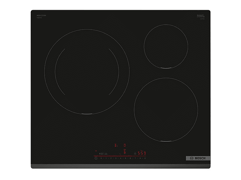 Placa de inducción - Bosch PIJ631HB1E, 3 zonas, 592 mm, Negro