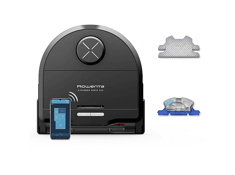 Robot aspirador - Rowenta X-Plorer  Serie 220 RR9465WH, Depósito 0,35 l, Autonomía 120 min, Negro