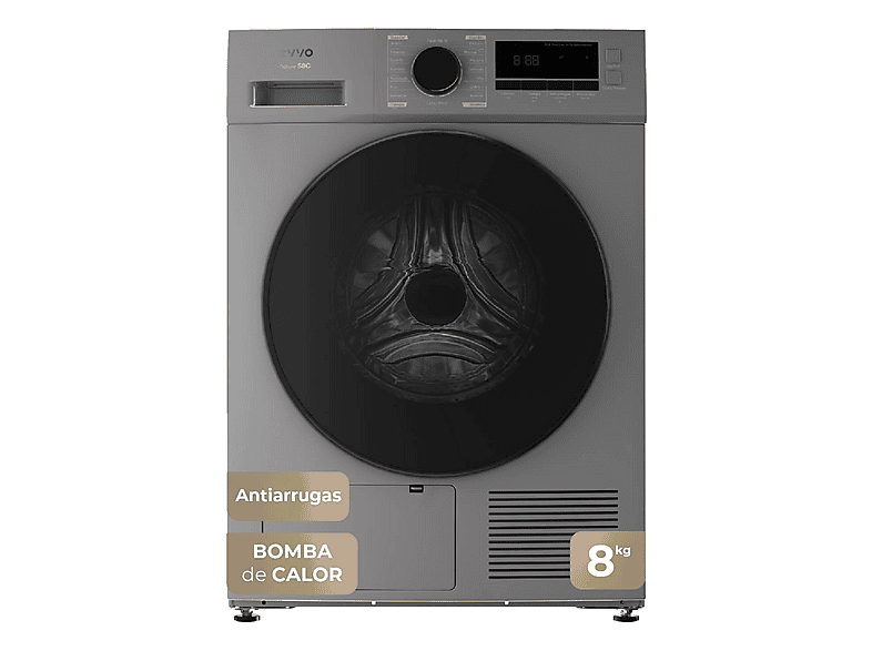 Secadora bomba de calor - Evvo S8X D, 8 kg, 16 programas, Inoxidable