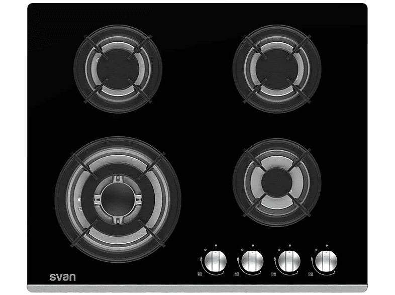 Placa de gas - Svan SGW4600N, 4 zonas, 600 mm, Negro