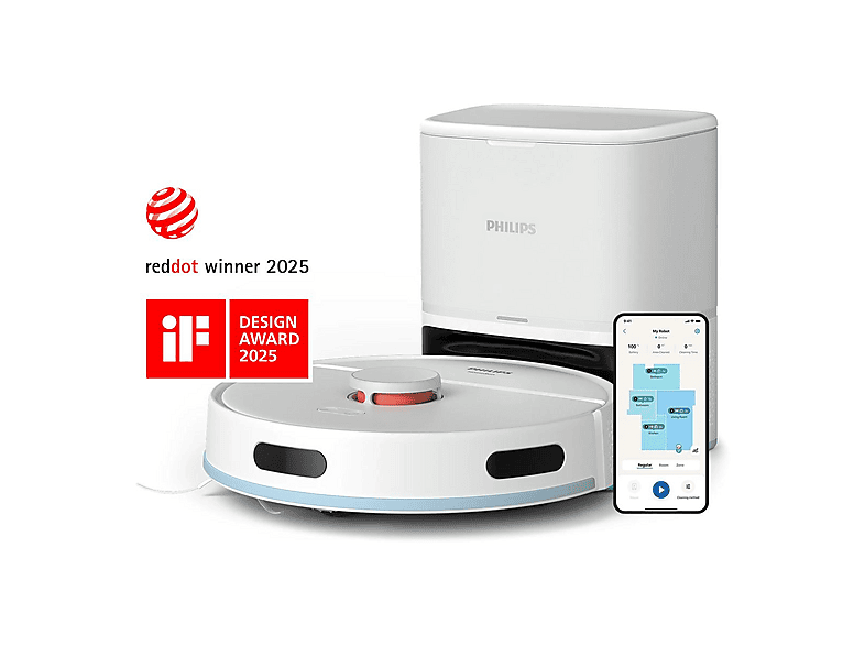 Robot aspirador - Philips XU2100/25, 680 W, Potencia de succión 6000 kPa, Depósito 0,38 l, Autonomía 120 min, Blanco
