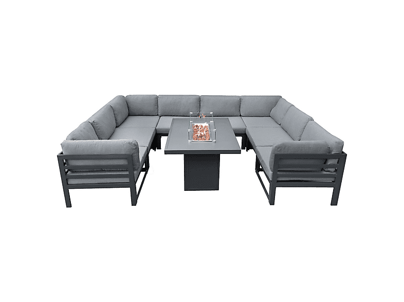Conjunto de jardín - Monster Con Mesa con Fogata a Gas - Gris, 300 cm x 225 cm x 63 cm