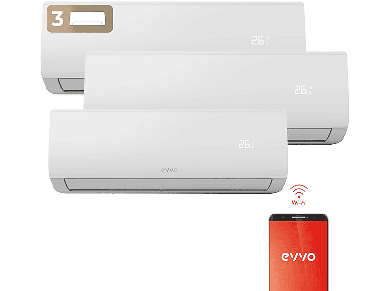 Split 3x1 - Evvo EVVO Clima WIFI 3x1 30.000 BTU (9.000 + 9.000+ 12.000), 30000 fg/h, Función Inverter, Blanco