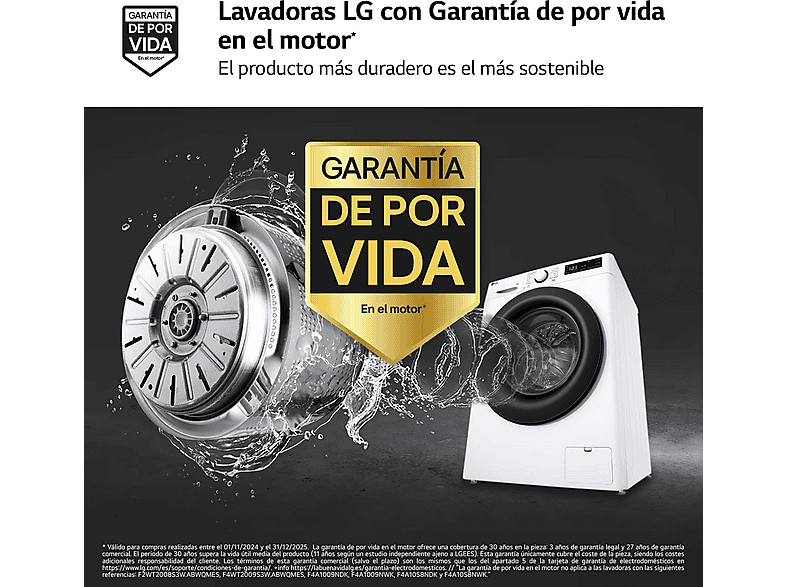 Lavadora carga frontal - LG F0P3CYV2W, 20 kg, 1000 rpm, 14 programas, TurboWash™ 360˚, Steam™, Blanco — foto 4