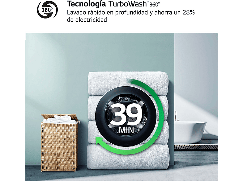 Lavadora carga frontal - LG F0P3CYV2W, 20 kg, 1000 rpm, 14 programas, TurboWash™ 360˚, Steam™, Blanco — foto 6