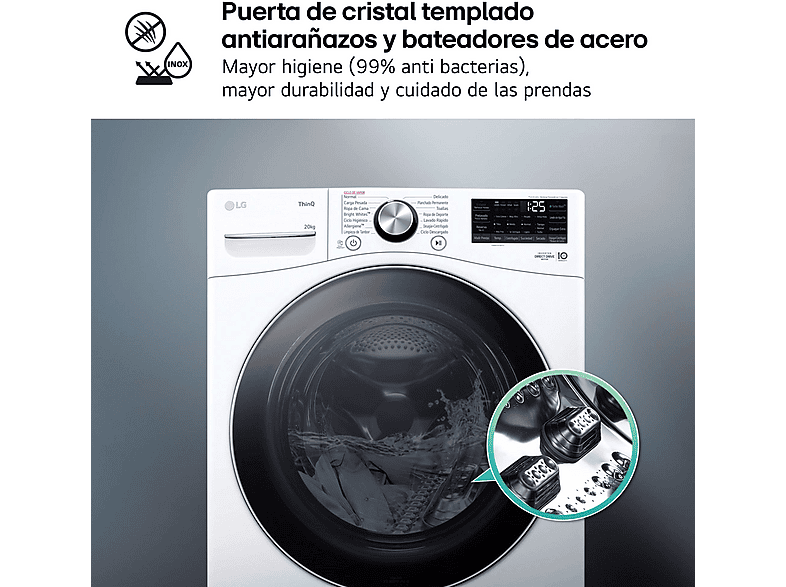 Lavadora carga frontal - LG F0P3CYV2W, 20 kg, 1000 rpm, 14 programas, TurboWash™ 360˚, Steam™, Blanco — foto 7