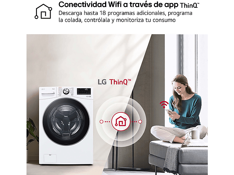Lavadora carga frontal - LG F0P3CYV2W, 20 kg, 1000 rpm, 14 programas, TurboWash™ 360˚, Steam™, Blanco — foto 9