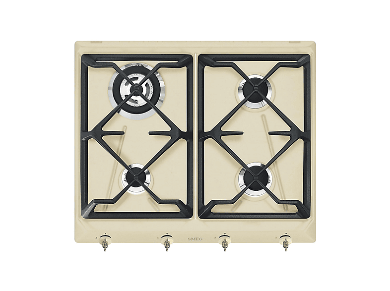 Placa de gas - Smeg SRV864POGH, 4 zonas, Gas Natural Gas Butano Gas Propano, 59,5 cm, Crema de