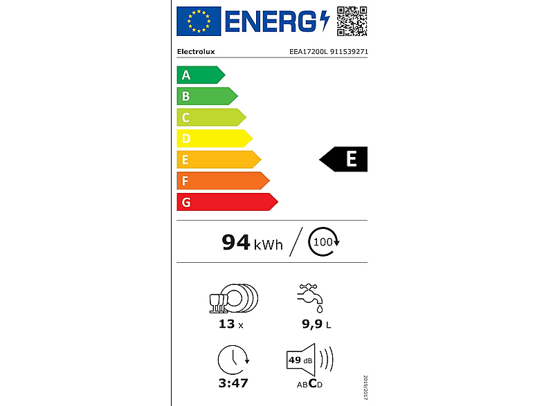 Lavavajillas integrable 60 cm - Electrolux EEA17200L, 13 servicios, 5 programas, 600 mm, Blanco — foto 9