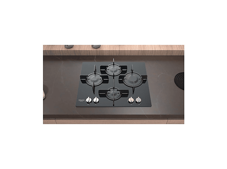 Placa de gas - Hotpoint FTGHG641D/HA(BK), 4 zone(s) zonas, Natural Gas (NG), 60 cm, Negro — foto 3