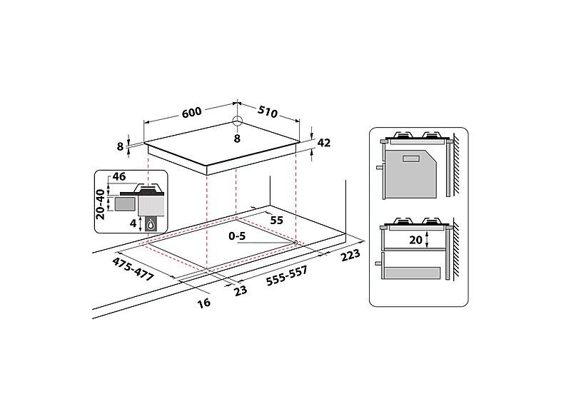 Placa de gas - Hotpoint FTGHG641D/HA(BK), 4 zone(s) zonas, Natural Gas (NG), 60 cm, Negro — foto 5