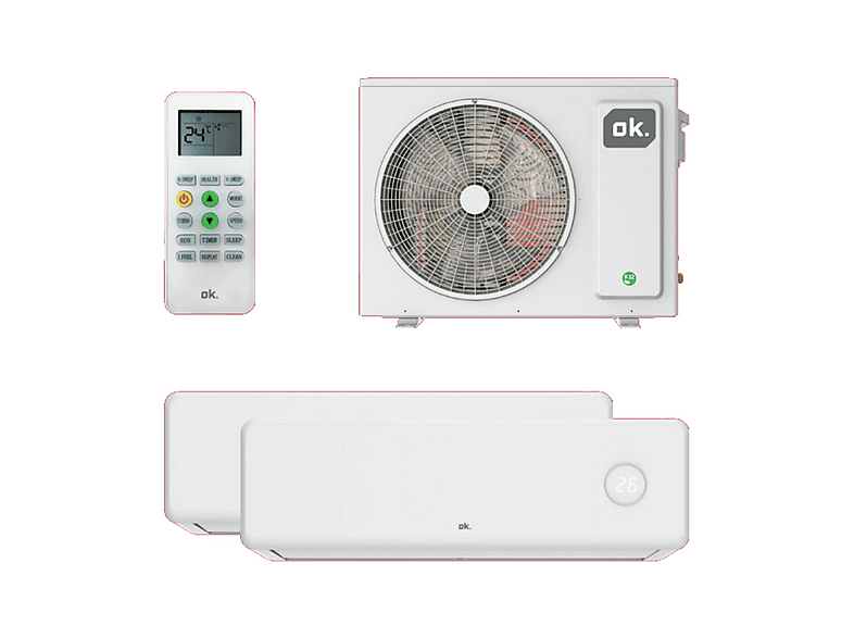 Aire acondicionado Split 2 x 1 - OK OAC 140226 ES SET 2X1 4.1 DC INVERTER 2.6KW+3,5KW, 3500 fg/h, Función Inverter, Blanco