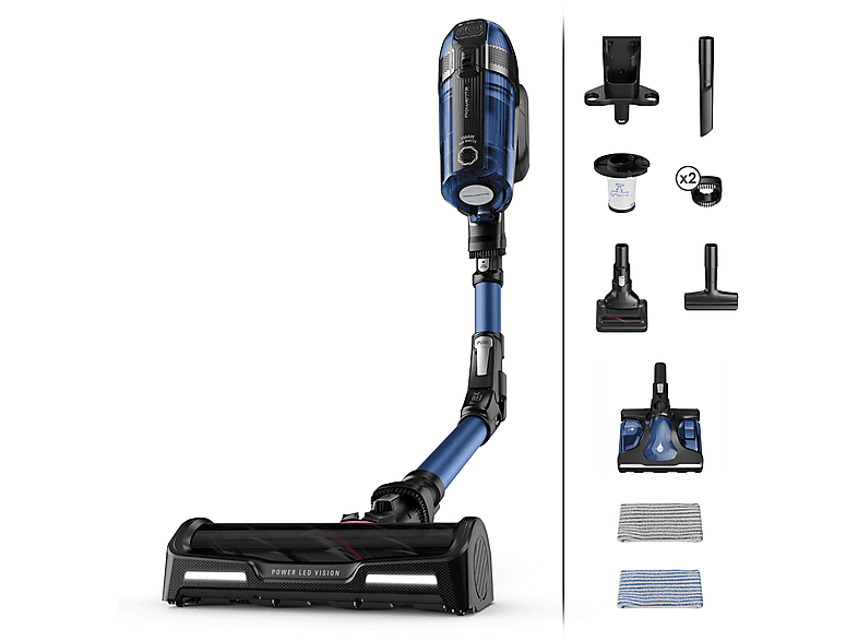 Aspirador escoba - Rowenta RH98C0, 320 W, Potencia de succión 200 AirWatt, Depósito 0,9 l, Autonomía 45 min, Azul
