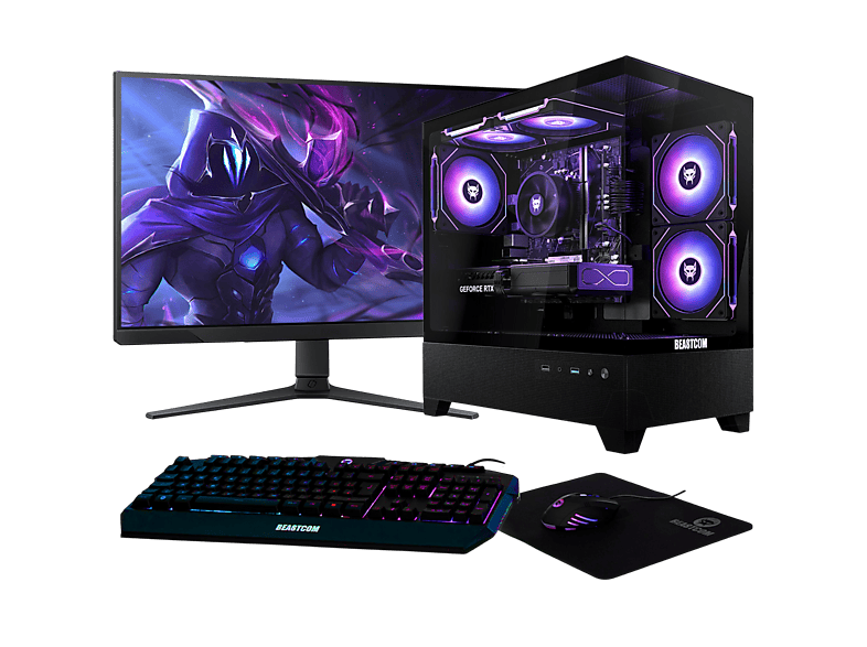 Pack PC Gaming - Beastcom Q5 Pro Gaming, AMD Ryzen™ 5 4500, 16 GB RAM, 1 TB SSD, GeForce RTX™ 3050, Windows 11 Home, Monitor 27 " Full-HD, Negro