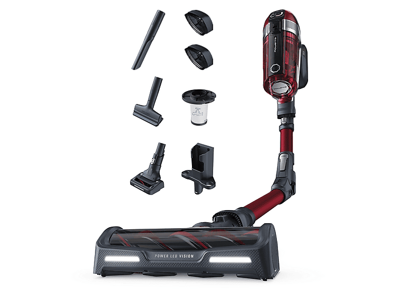 Aspirador escoba - Rowenta RH9829 X-FORCE 11.50 ANIMAL CARE, 320 W, Potencia de succión 130 AirWatt, Depósito 0,9 l, Autonomía 45 min, Rojo