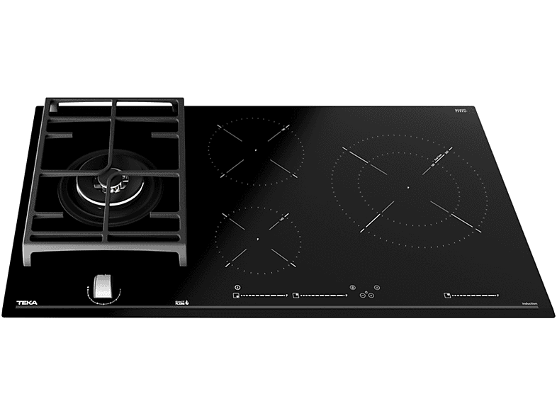 Placa híbrida - Teka JZC 94313 ABN, Inducción + Gas, 4 zonas, Zona grande 28 cm, Gas natural, 90 cm, Negro — foto 4