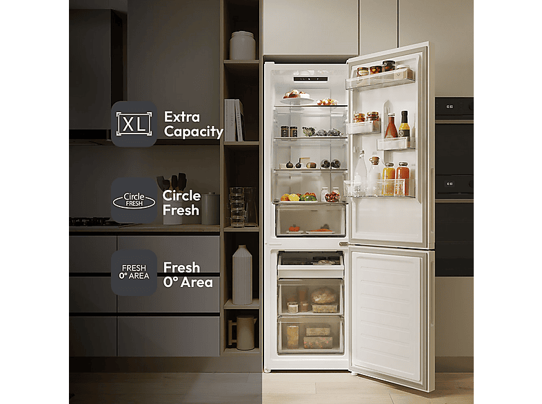 Frigorífico combi - Candy City Fresco CNCQ2T518EW, Total No Frost Circle+, 182 cm, 279 l, Iluminación LED, Blanco — foto 5