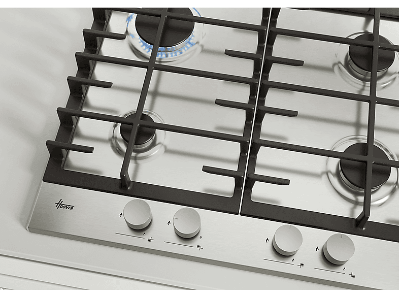 Placa de gas - Hoover H-HOB 300 GAS HHG6BRMX, 4 zone(s) zonas, NG + LPG (Butane), 595 cm, Acero inoxidable — foto 6