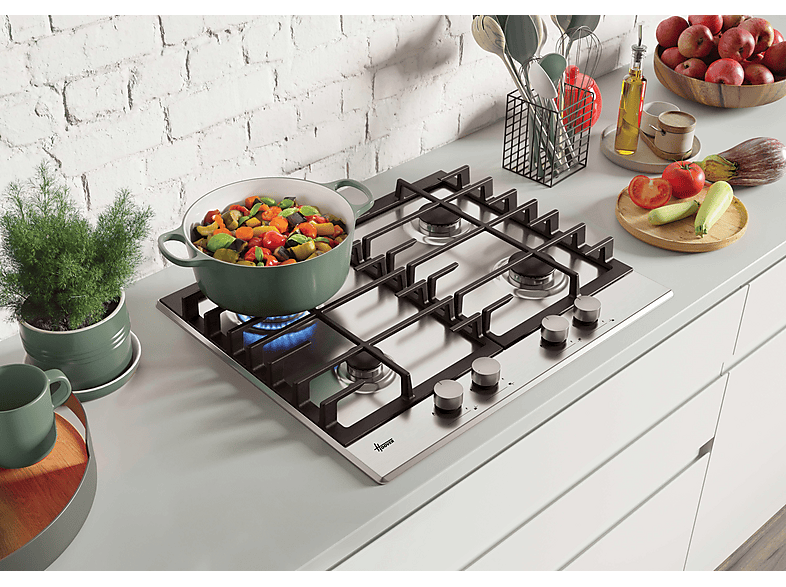 Placa de gas - Hoover H-HOB 300 GAS HHG6BRMX, 4 zone(s) zonas, NG + LPG (Butane), 595 cm, Acero inoxidable — foto 8