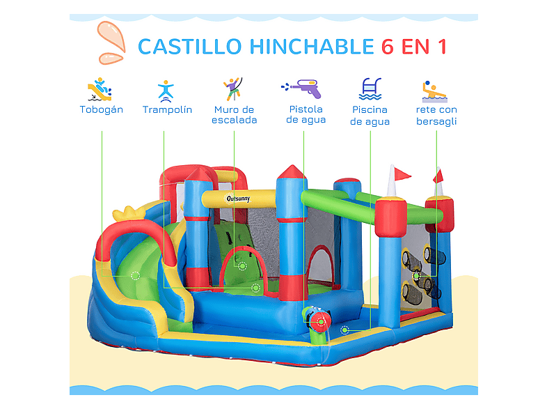 Castillo Hinchable - Outsunny 342-040V90, a partir de 5 año(s), Multicolor — foto 7