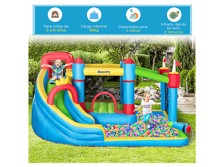 Castillo Hinchable - Outsunny 342-040V90, a partir de 5 año(s), Multicolor — foto 8