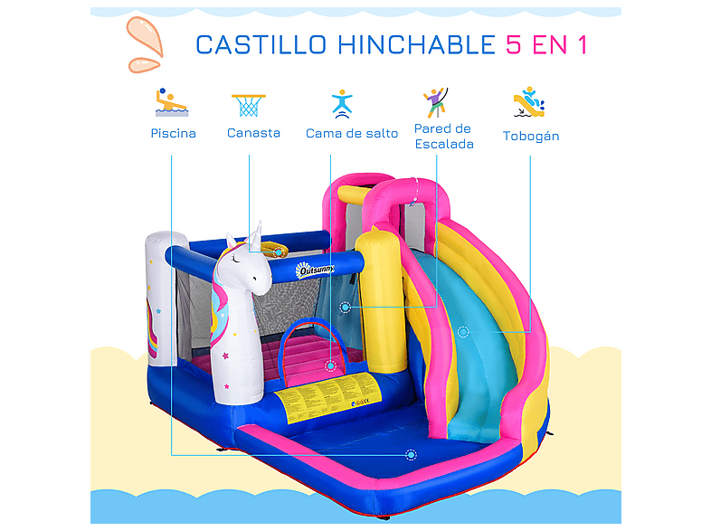 Castillo Inflable Infantil - Outsunny 342-027V90, a partir de 3 año(s), Multicolor — foto 7