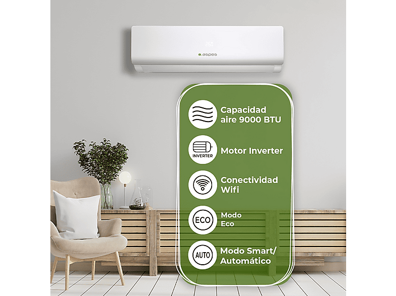 Aire acondicionado Split 1x1 - Aspes AAAS900W, Función Inverter — foto 5
