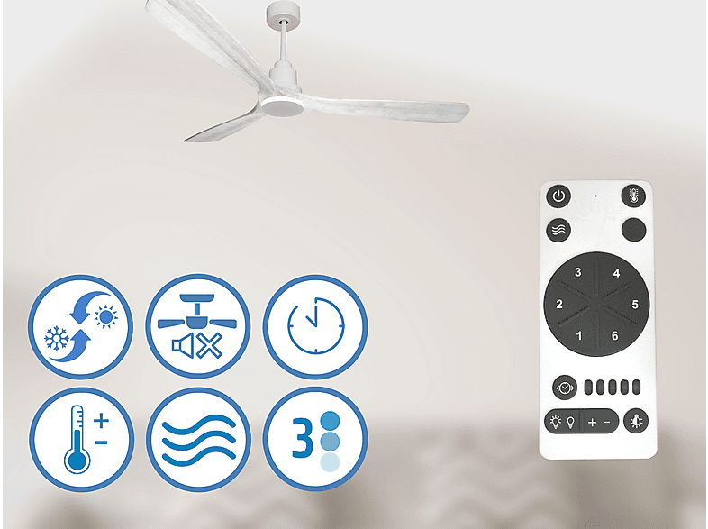 Ventilador de techo - Purline MadeiraD166C0464421, 6 velocidades, Blanco — foto 5