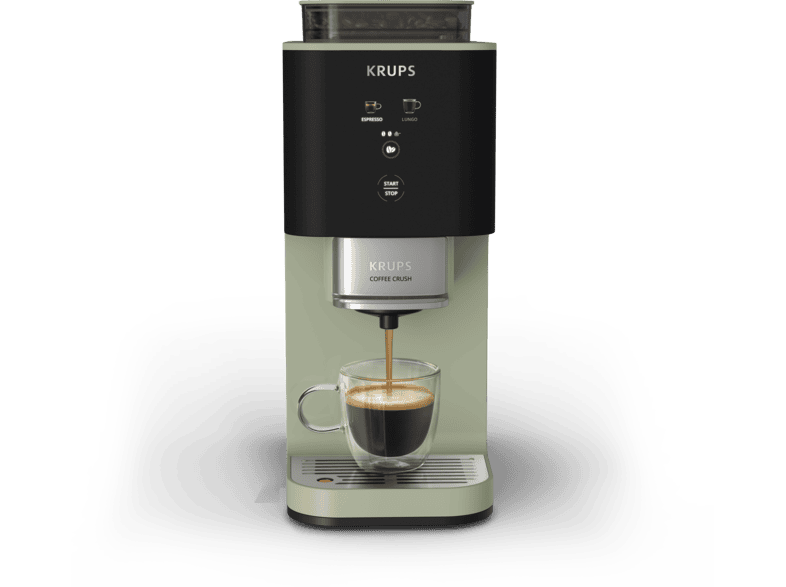 Cafetera superautomática - Krups Coffee Crush, Café en grano y molido, 15 bares, 2 recetas de café, Táctil, Compacta, 3 niveles de molienda, Verde