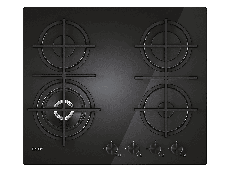 Placa de gas - Candy CVG6BF4WTB, 4 zone(s) zonas, 595 mm, Negro