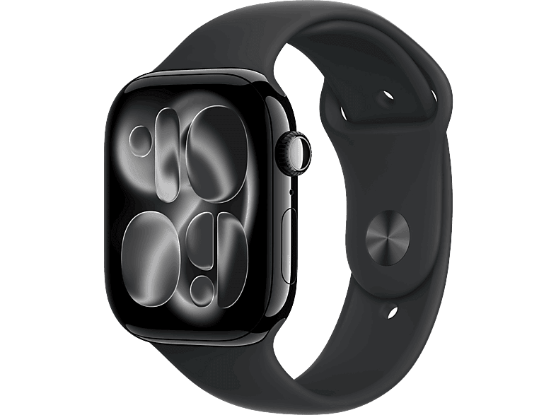 Smartwatch - Apple Watch Series 11 (2025), GPS, 46 mm, Caja de aluminio Negro Azabache, Correa deportiva Negra, S/M, Calidad del sueño, 24h Autonomía