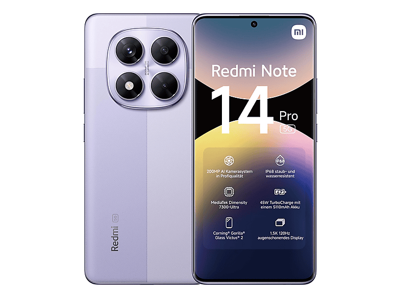 Smartphone - Xiaomi REDMI NOTE 14 PRO 6.67P/5G/8N/8+256GB/P, Morado lavanda, Móvil Android, 8 GB RAM, 6,67 " AMOLED 1.5K, 5110 mAh — foto 1