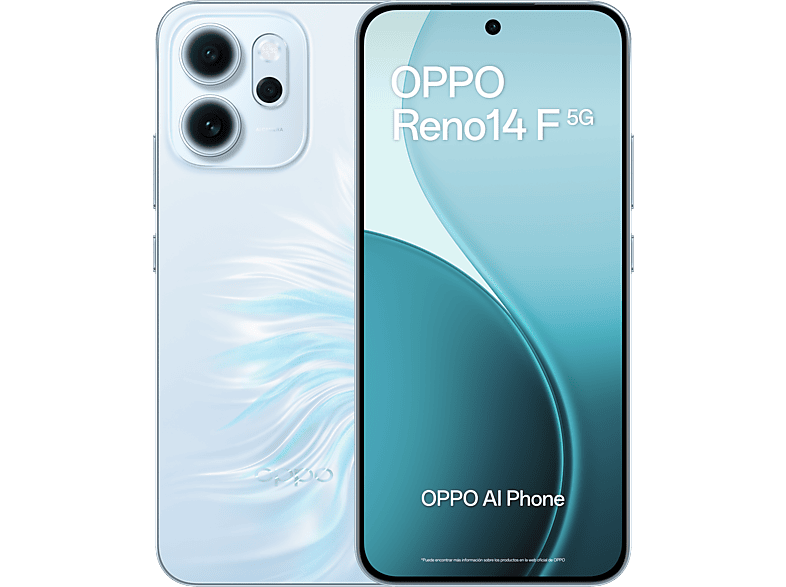 Móvil - Oppo Reno14F, Opal Blue, 256GB, 8GB RAM, 6.57" 2.5D AMOLED, Snapdragon® 6 Gen 1 (4nm), 6000mAh