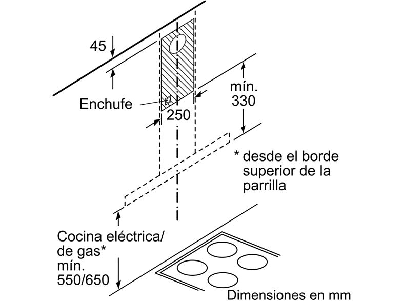 Campana decorativa - Bosch DWB67IM50, Decorativa, 720 m³/h, 3 velocidades + intensiva, 60 cm, Clase B, Inox — foto 7