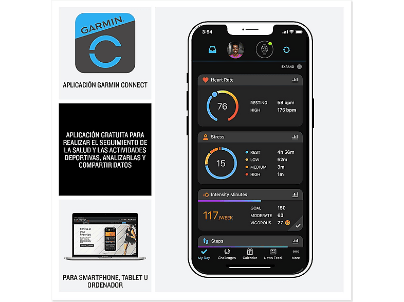 Smartwatch - Garmin VENU 3S, PEBBLE GRAY AND SLATE, WW, Negro — foto 4