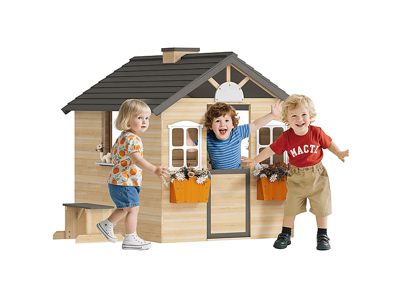 Casa de Juegos - Outsunny 345-024, a partir de 5 año(s), Madera Natural