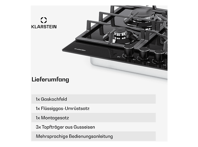 Placa de gas - Klarstein Ignito 5, 5 zonas, 75 cm, Negro — foto 6