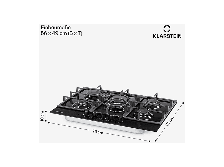 Placa de gas - Klarstein Ignito 5, 5 zonas, 75 cm, Negro — foto 7