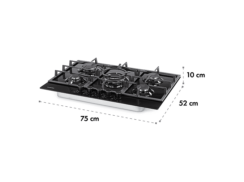 Placa de gas - Klarstein Ignito 5, 5 zonas, 75 cm, Negro — foto 9
