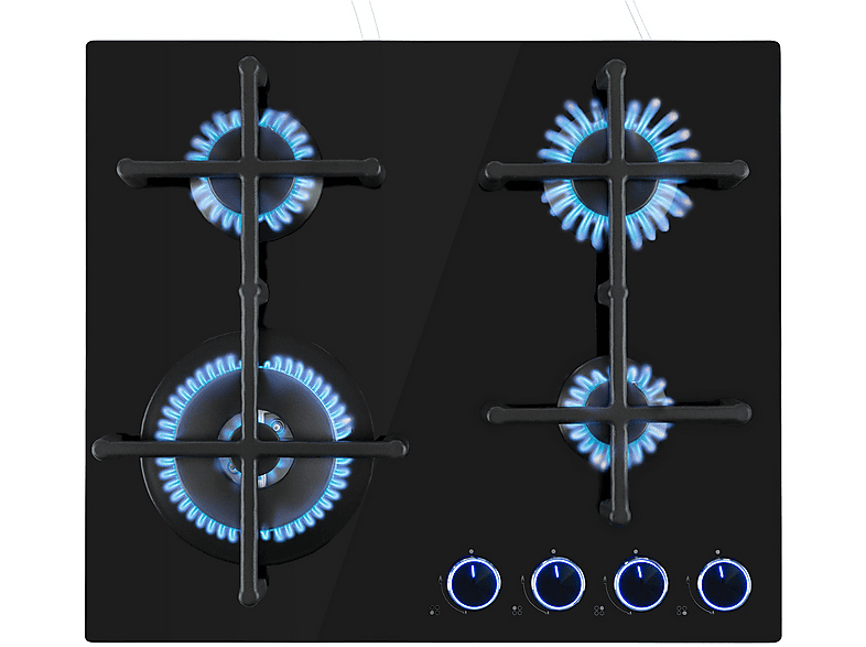 Placa de gas - Klarstein Illuminosa 4, 4 zonas, Gas natural y gas licuado, 59 cm, Negro