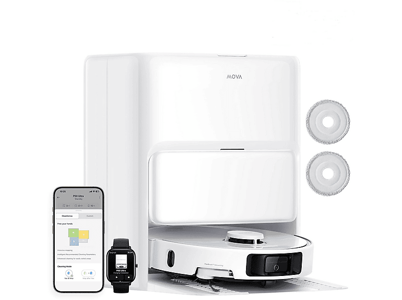 Robot aspirador - Mova Mova P50 Ultra, 700 W, Potencia de succión 19 kPa, Depósito 0,3 l, Autonomía 1 min, Blanco