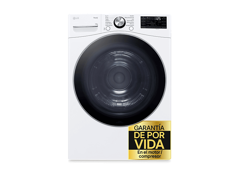 Secadora bomba de calor - LG RH18U8AVCW, 18 kg, 15 programas, 6 Motion™, Eco Hybrid™, Blanco