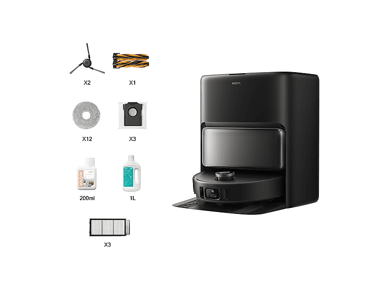 Robot aspirador - Mova V50 Ultra Complete, 700 W, Potencia de succión 24 kPa, Depósito 0,3 l, Autonomía 210 min, Negro