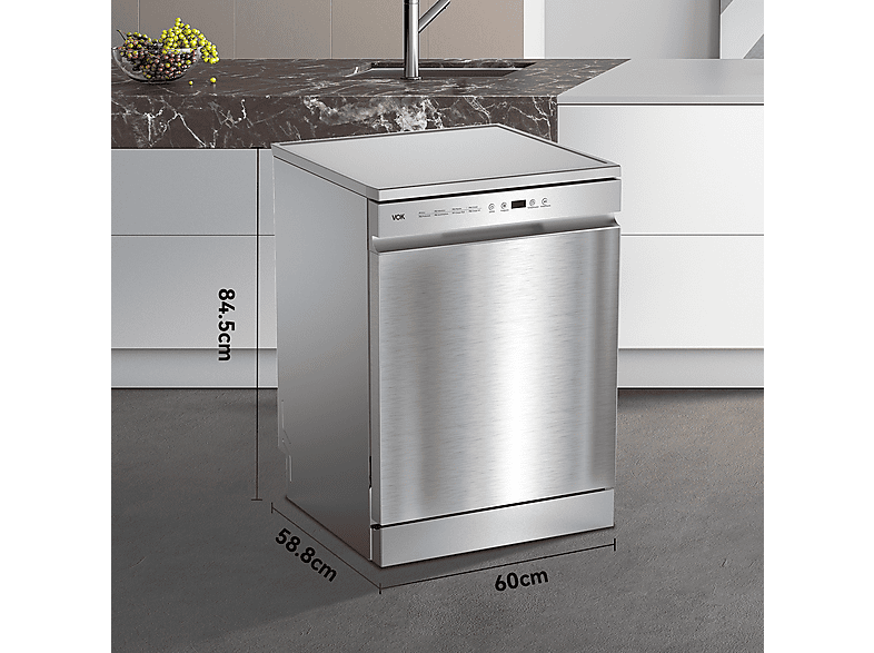Lavavajillas libre instalación 60 cm - Vok EVD-14FCSAD, 8 programas, 60 cm, Inox — foto 4