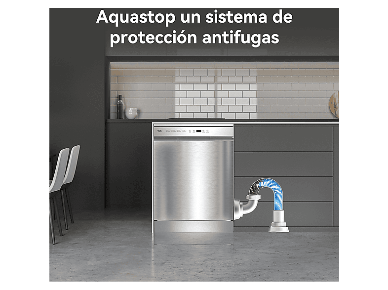 Lavavajillas libre instalación 60 cm - Vok EVD-14FCSAD, 8 programas, 60 cm, Inox — foto 10